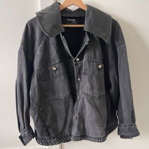 Black Denim Jacket with Faux Leather Detailing